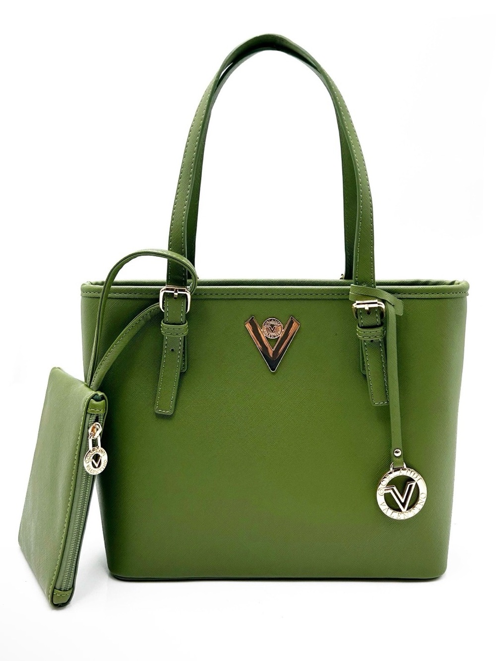 Valentino Orlandi Forest Green Vegan Leather Tote with Charm NWT